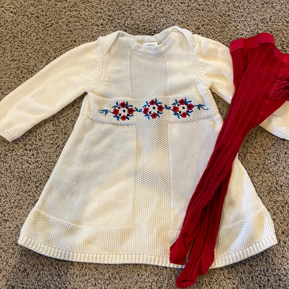 Hanna Andersson girls size 80cm 18-24 months sweater dress w/ tights